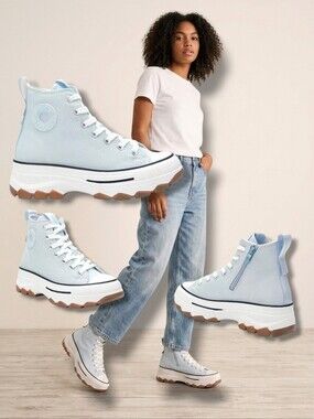 Refresh Women's 17247 High Top Light Blue/White Canvas Vegan Platform Sneakers